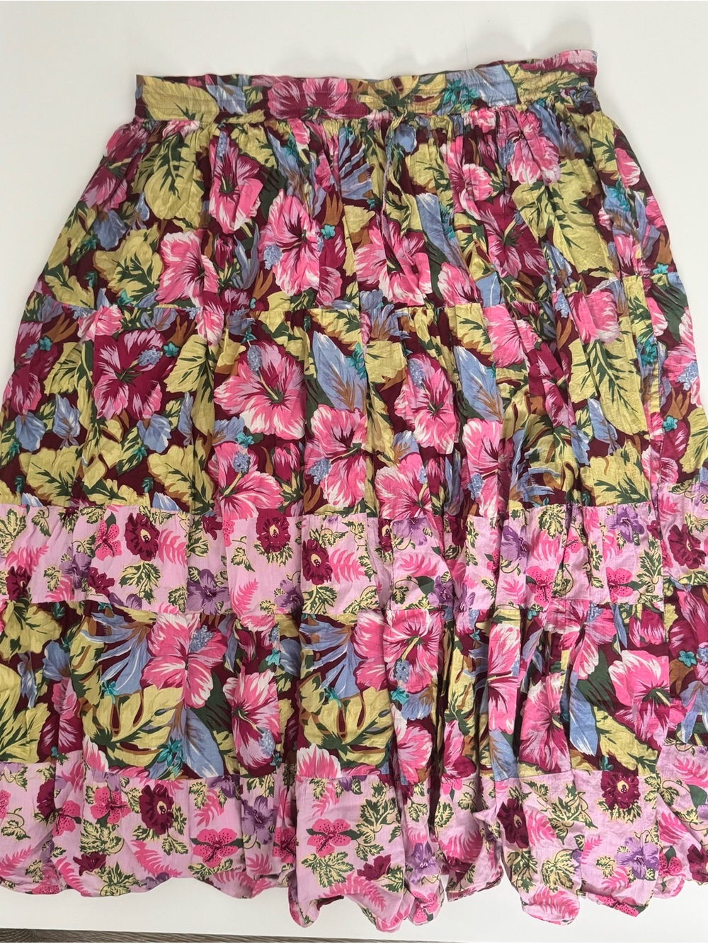 White Stag Pink Multi Floral Tiered Cotton Skirt | tropical resort natural fiber